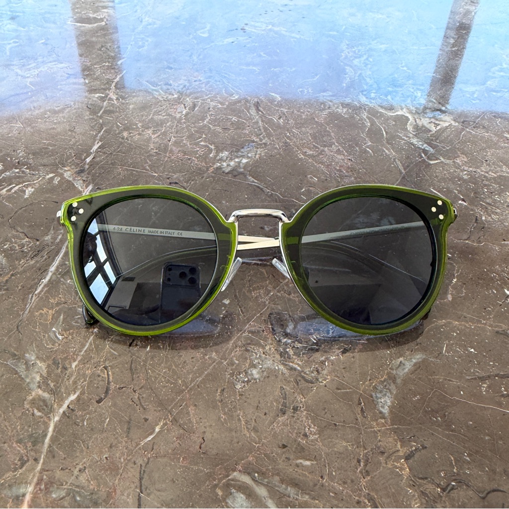 Celine Green And Silver Round Sunglasses